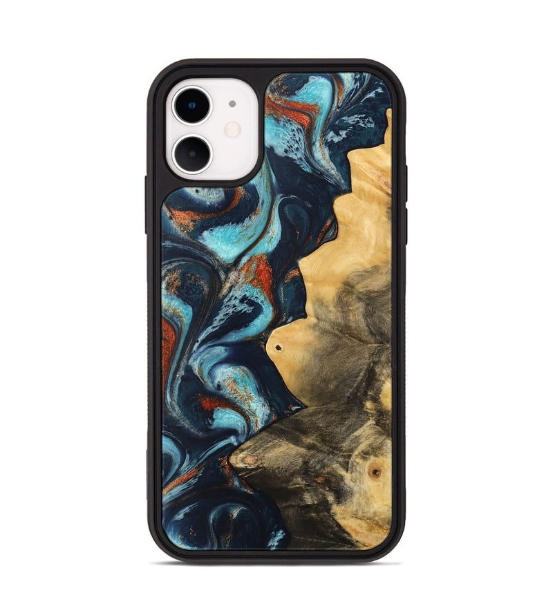 iPhone 11 Wood Phone Case - Pamala (Teal & Gold, 733766)