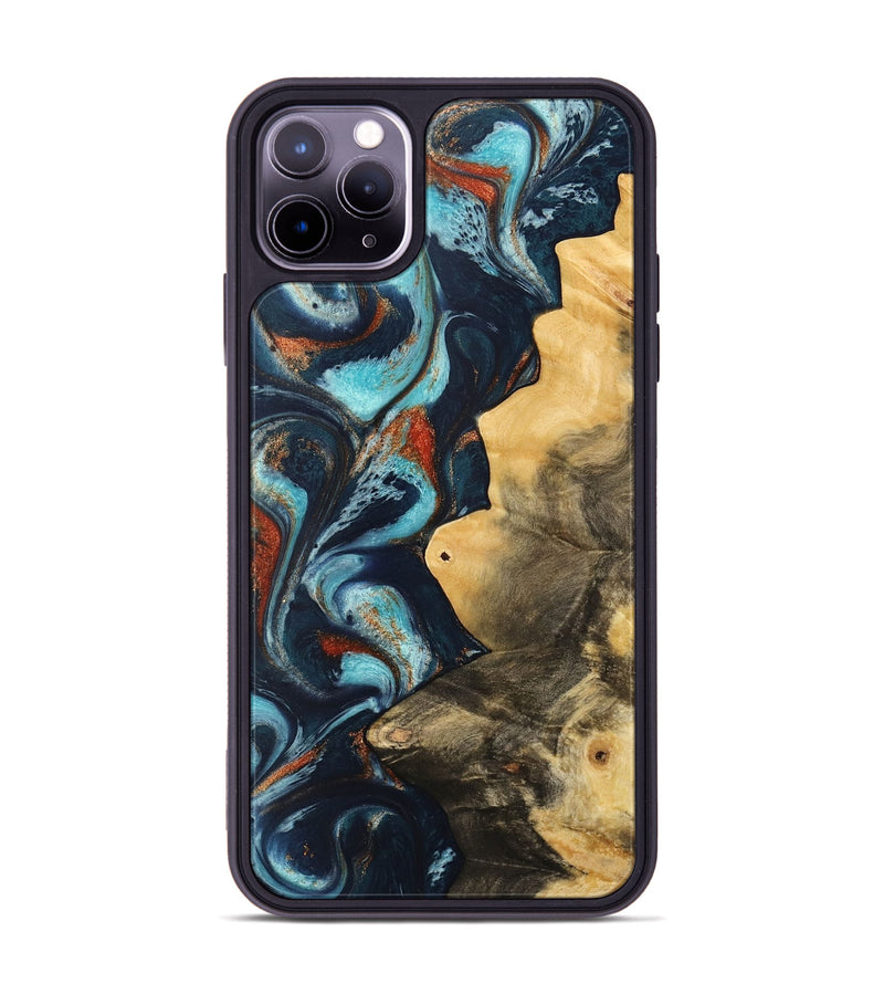 iPhone 11 Pro Max Wood Phone Case - Pamala (Teal & Gold, 733766)