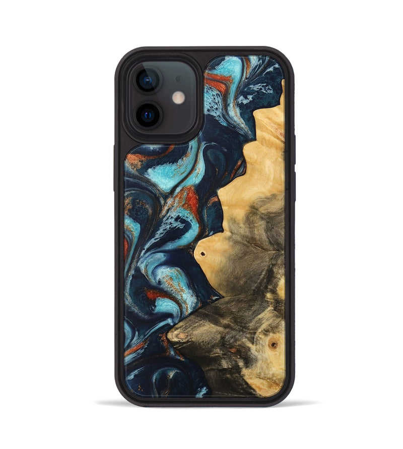 iPhone 12 Wood Phone Case - Pamala (Teal & Gold, 733766)