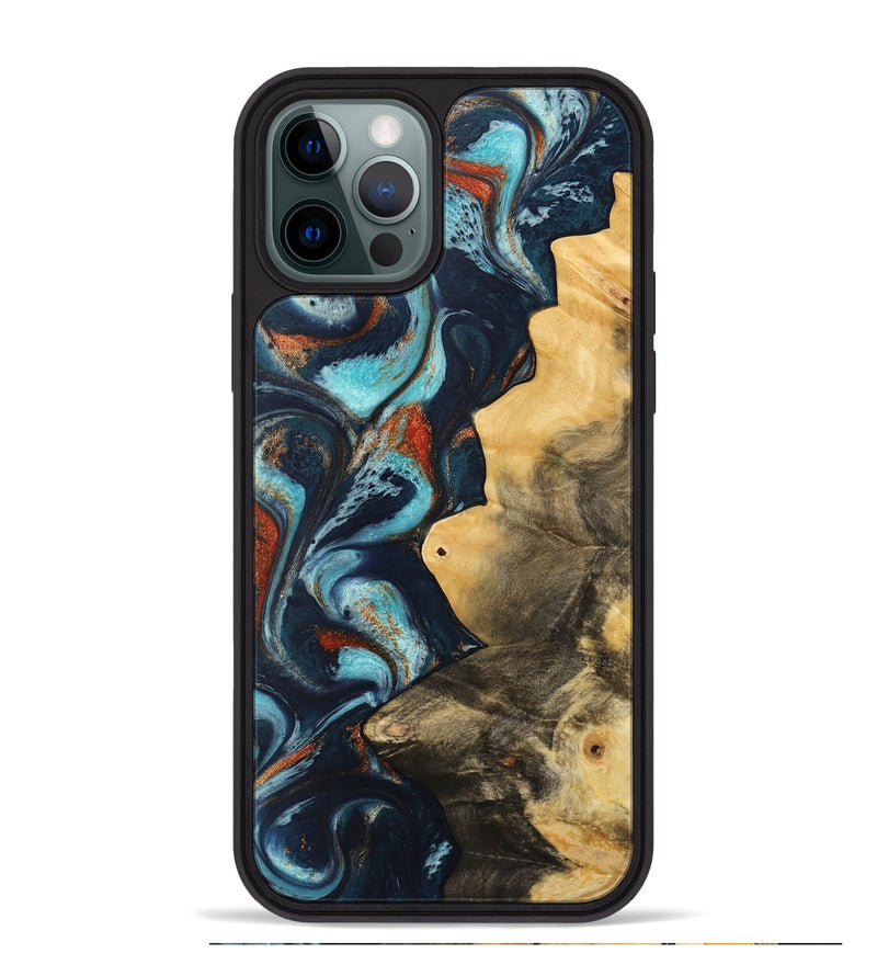 iPhone 12 Pro Max Wood Phone Case - Pamala (Teal & Gold, 733766)