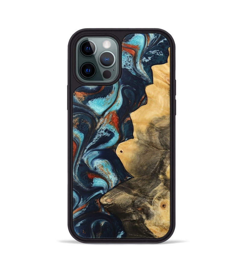 iPhone 12 Pro Wood Phone Case - Pamala (Teal & Gold, 733766)