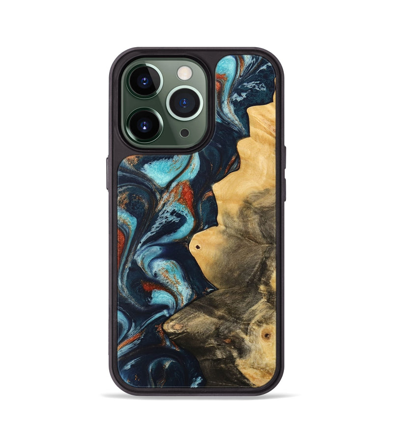 iPhone 13 Pro Wood Phone Case - Pamala (Teal & Gold, 733766)