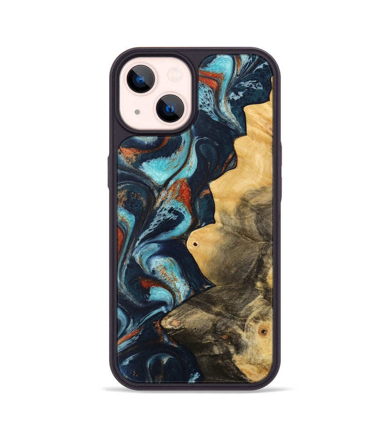 iPhone 14 Wood Phone Case - Pamala (Teal & Gold, 733766)