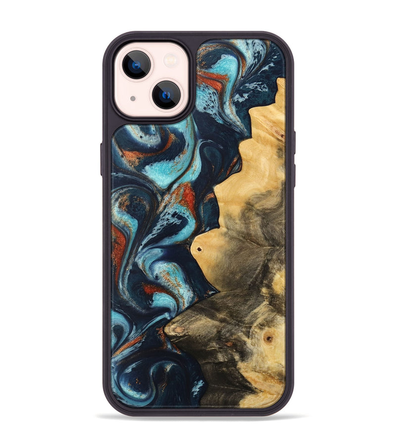 iPhone 14 Plus Wood Phone Case - Pamala (Teal & Gold, 733766)