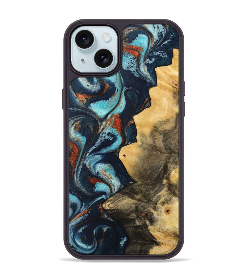 iPhone 15 Plus Wood Phone Case - Pamala (Teal & Gold, 733766)