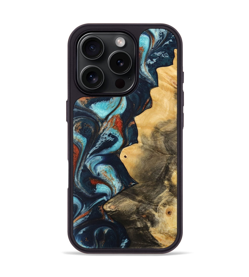 iPhone 16 Pro Wood Phone Case - Pamala (Teal & Gold, 733766)