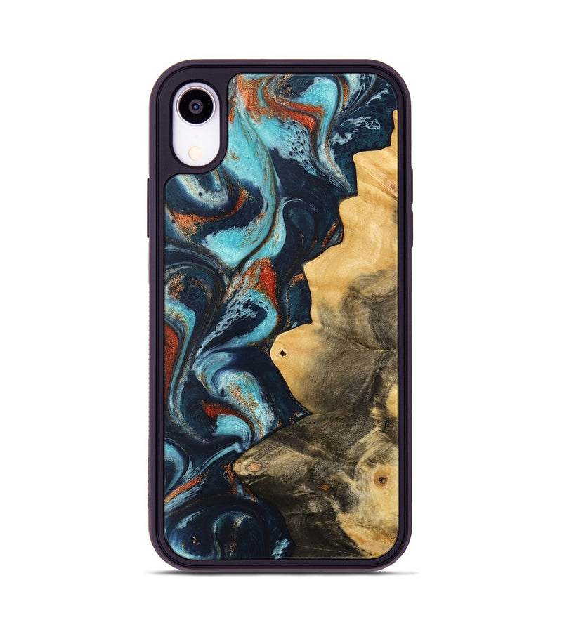 iPhone Xr Wood Phone Case - Pamala (Teal & Gold, 733766)