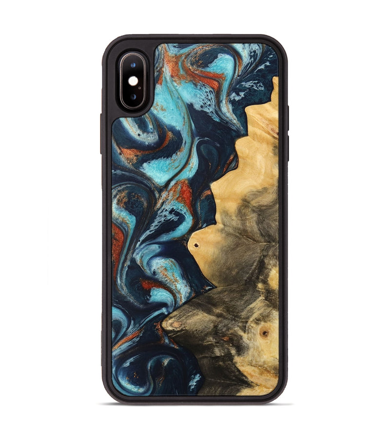 iPhone Xs Max Wood Phone Case - Pamala (Teal & Gold, 733766)