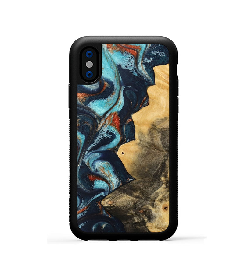 iPhone Xs Wood Phone Case - Pamala (Teal & Gold, 733766)