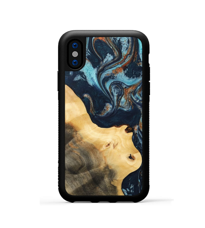 iPhone Xs Wood Phone Case - Ilona (Teal & Gold, 733767)