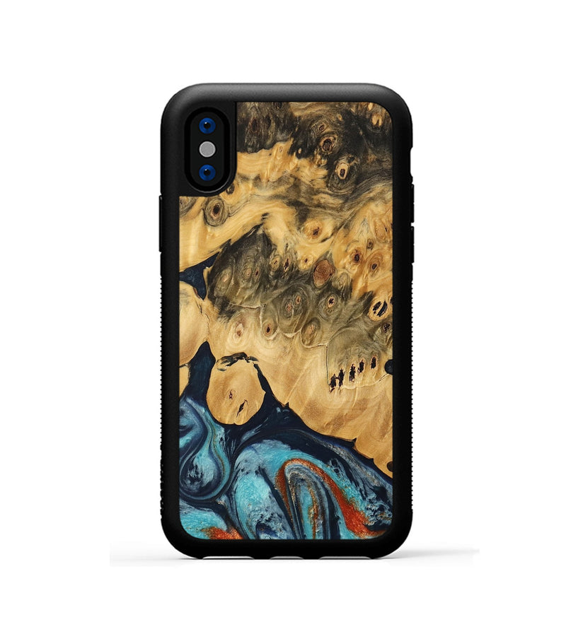 iPhone Xs Wood Phone Case - Kishore (Teal & Gold, 733768)