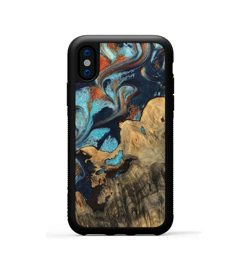 iPhone Xs Wood Phone Case - Colie (Teal & Gold, 733778)