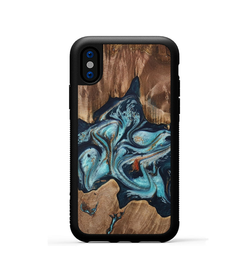 iPhone Xs Wood Phone Case - Zela (Teal & Gold, 733779)