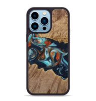 iPhone 14 Pro Max Wood Phone Case - Stevena (Teal & Gold, 733792)