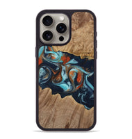 iPhone 15 Pro Max Wood Phone Case - Stevena (Teal & Gold, 733792)