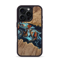 iPhone 16 Pro Wood Phone Case - Stevena (Teal & Gold, 733792)