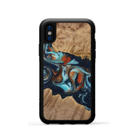 iPhone Xs Wood Phone Case - Stevena (Teal & Gold, 733792)