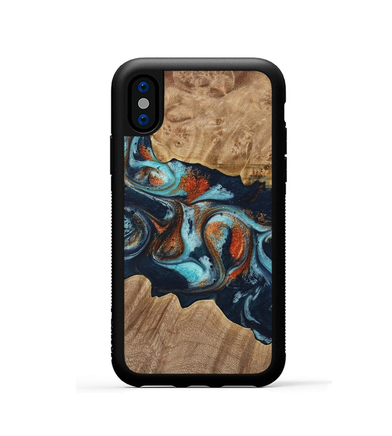 iPhone Xs Wood Phone Case - Stevena (Teal & Gold, 733792)