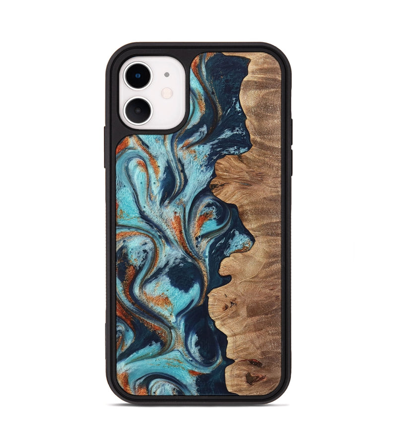 iPhone 11 Wood Phone Case - Sydelle (Teal & Gold, 733795)