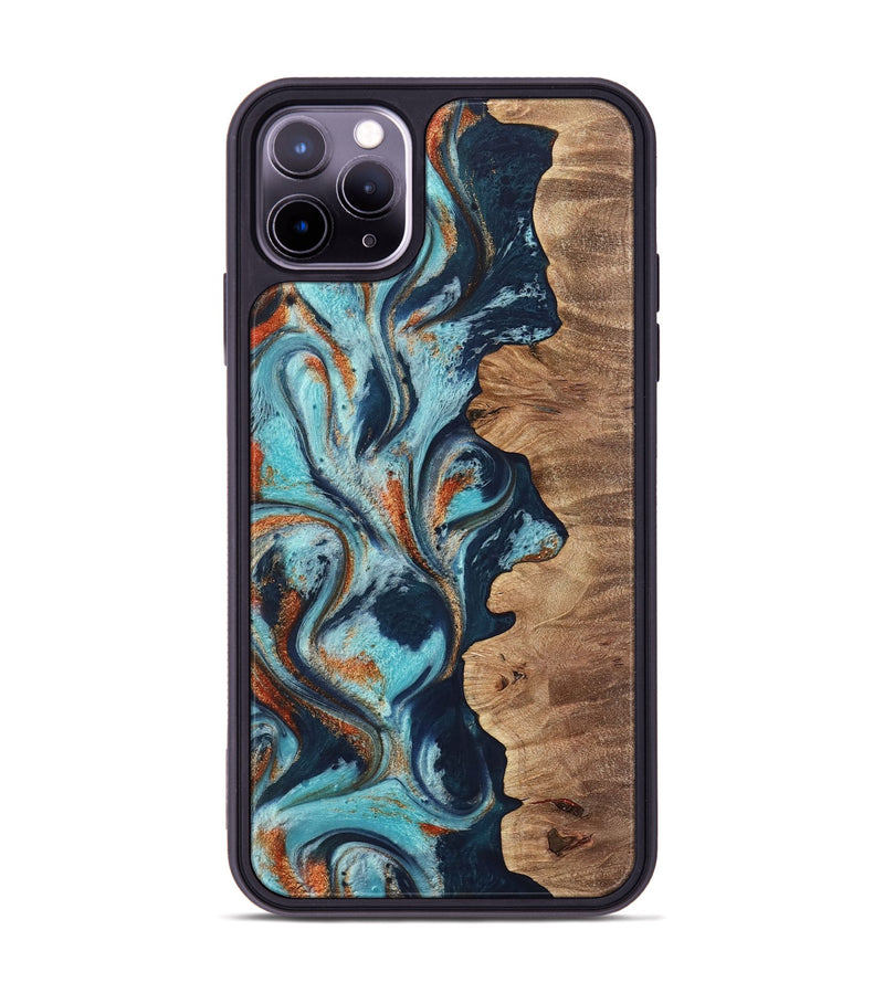 iPhone 11 Pro Max Wood Phone Case - Sydelle (Teal & Gold, 733795)