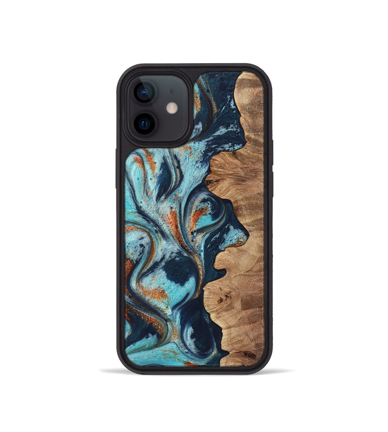 iPhone 12 mini Wood Phone Case - Sydelle (Teal & Gold, 733795)