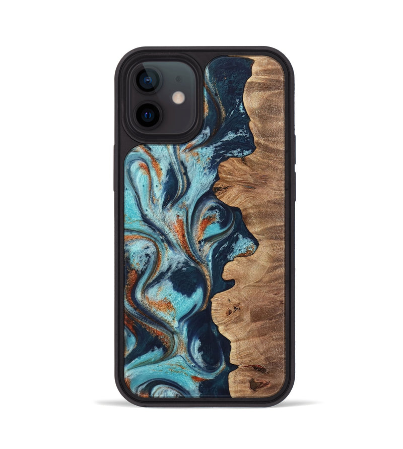 iPhone 12 Wood Phone Case - Sydelle (Teal & Gold, 733795)