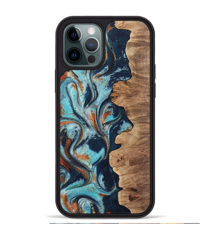 iPhone 12 Pro Max Wood Phone Case - Sydelle (Teal & Gold, 733795)