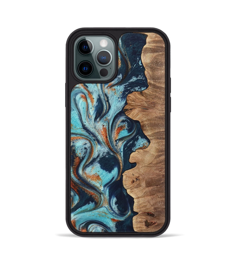 iPhone 12 Pro Wood Phone Case - Sydelle (Teal & Gold, 733795)