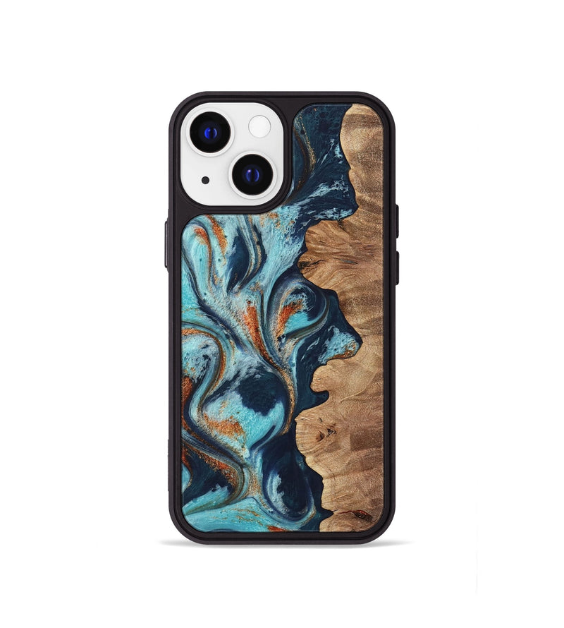 iPhone 13 mini Wood Phone Case - Sydelle (Teal & Gold, 733795)