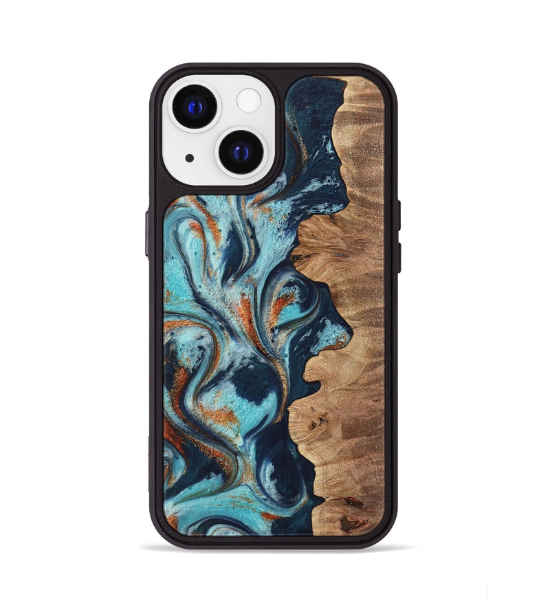 iPhone 13 Wood Phone Case - Sydelle (Teal & Gold, 733795)