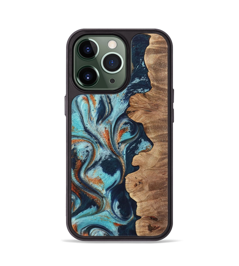 iPhone 13 Pro Wood Phone Case - Sydelle (Teal & Gold, 733795)