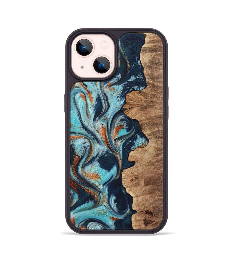 iPhone 14 Wood Phone Case - Sydelle (Teal & Gold, 733795)