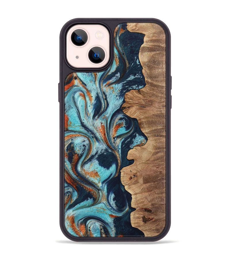 iPhone 14 Plus Wood Phone Case - Sydelle (Teal & Gold, 733795)