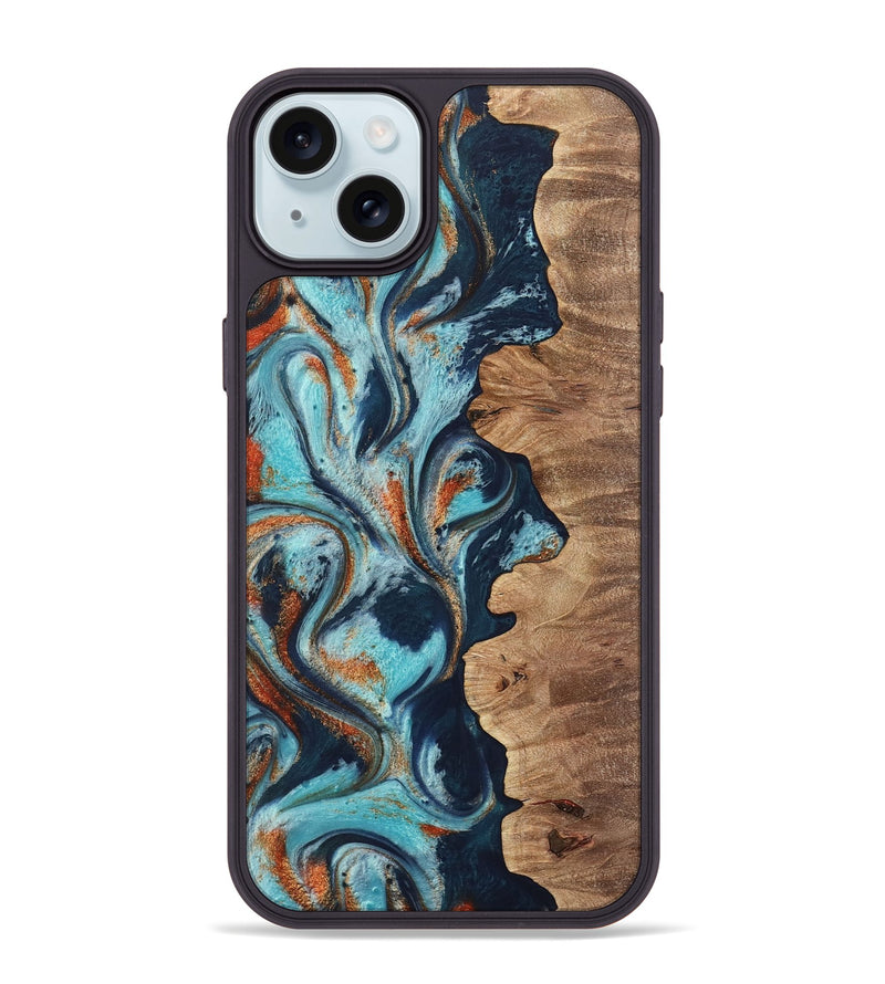 iPhone 15 Plus Wood Phone Case - Sydelle (Teal & Gold, 733795)