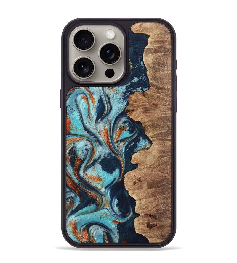 iPhone 15 Pro Max Wood Phone Case - Sydelle (Teal & Gold, 733795)