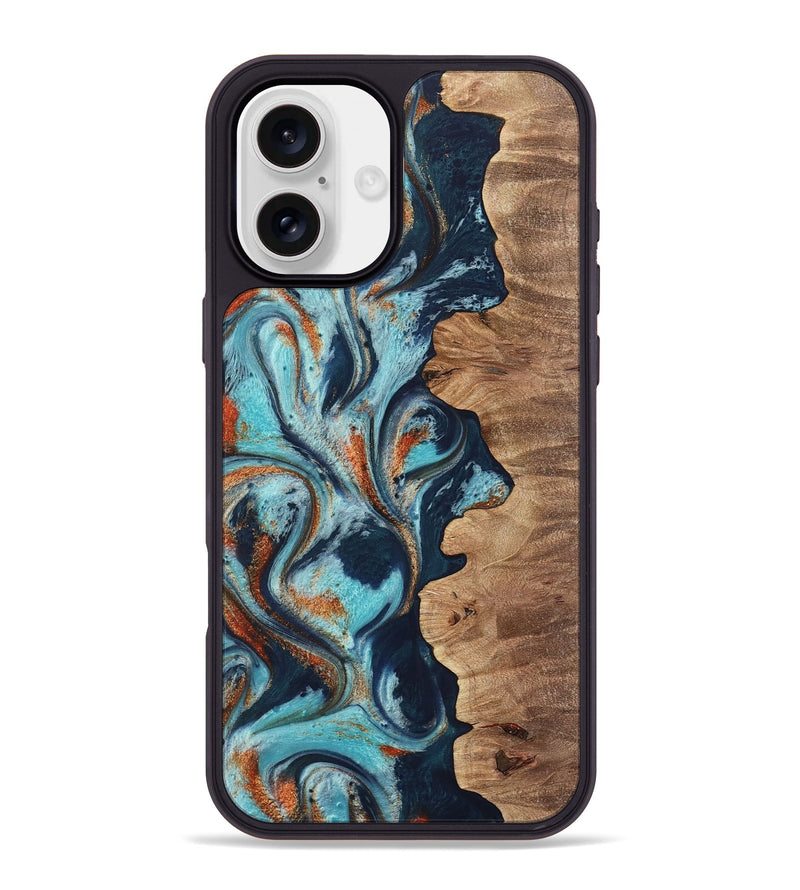 iPhone 16 Plus Wood Phone Case - Sydelle (Teal & Gold, 733795)