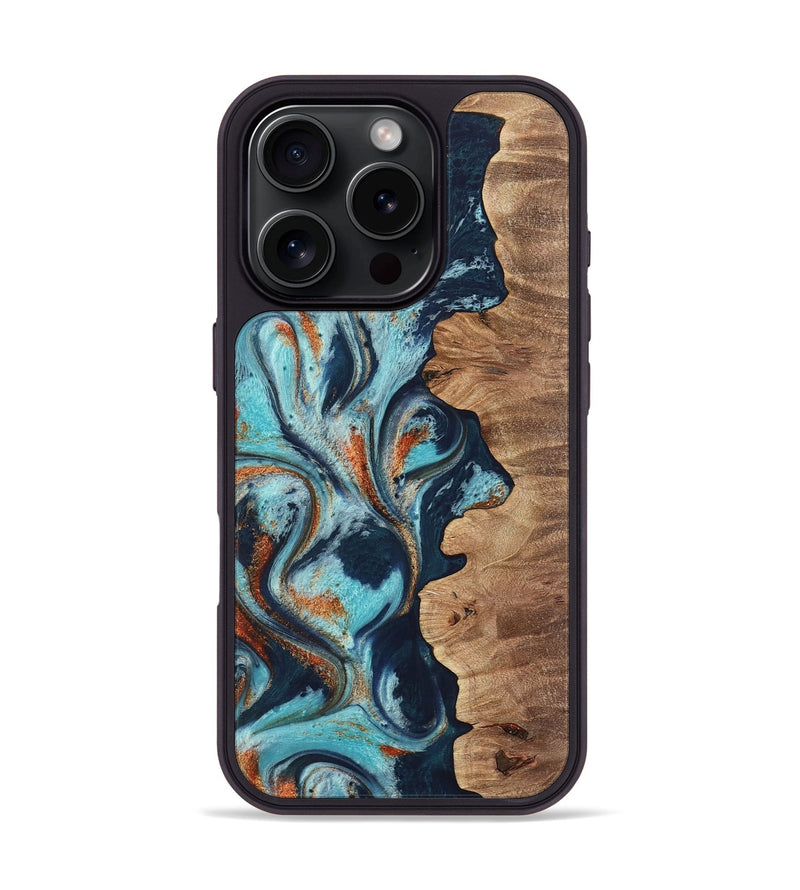 iPhone 16 Pro Wood Phone Case - Sydelle (Teal & Gold, 733795)