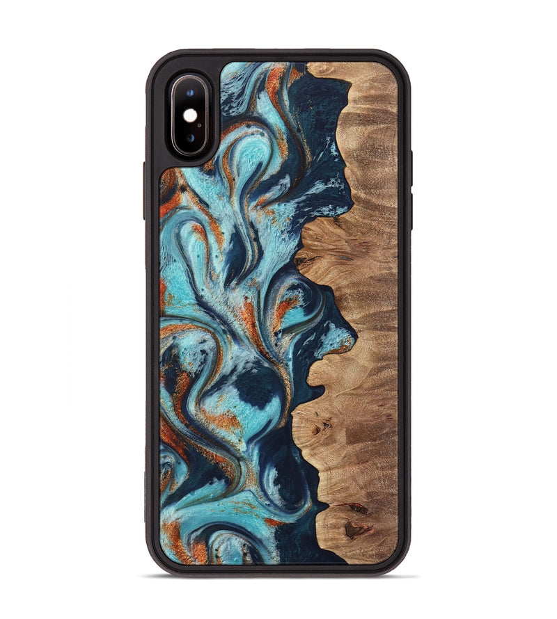 iPhone Xs Max Wood Phone Case - Sydelle (Teal & Gold, 733795)