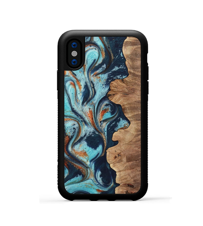 iPhone Xs Wood Phone Case - Sydelle (Teal & Gold, 733795)