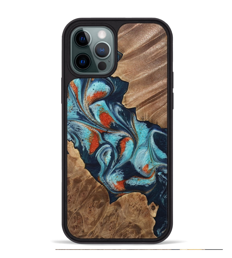 iPhone 12 Pro Max Wood Phone Case - Chet (Teal & Gold, 733796)