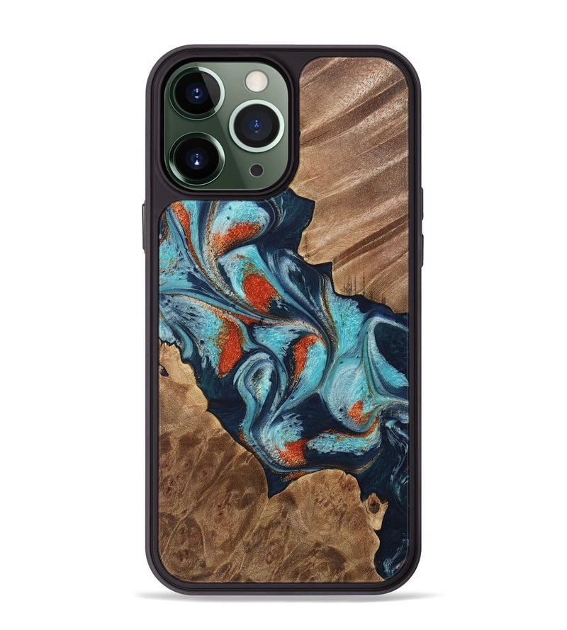 iPhone 13 Pro Max Wood Phone Case - Chet (Teal & Gold, 733796)