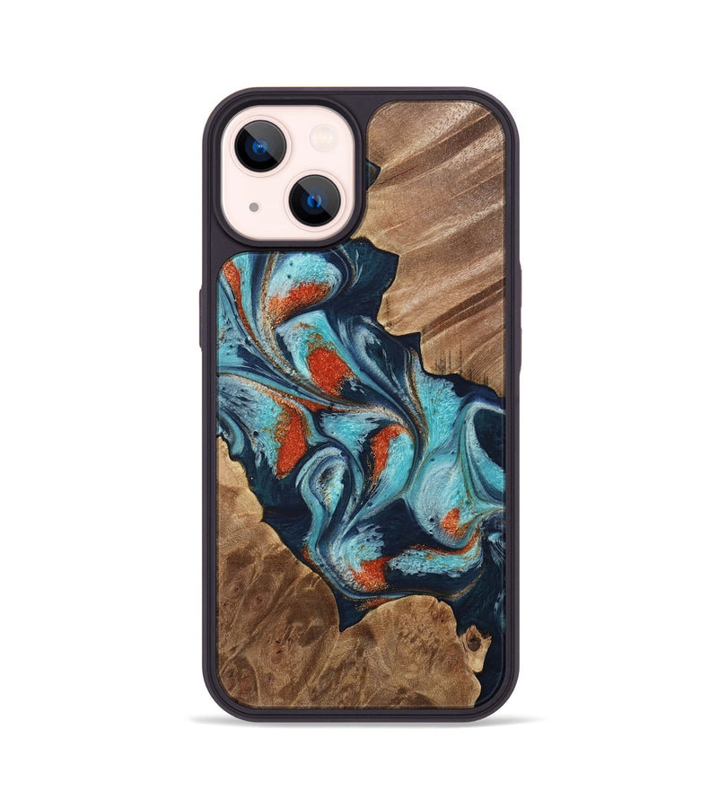 iPhone 14 Wood Phone Case - Chet (Teal & Gold, 733796)