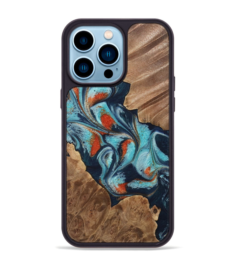 iPhone 14 Pro Max Wood Phone Case - Chet (Teal & Gold, 733796)