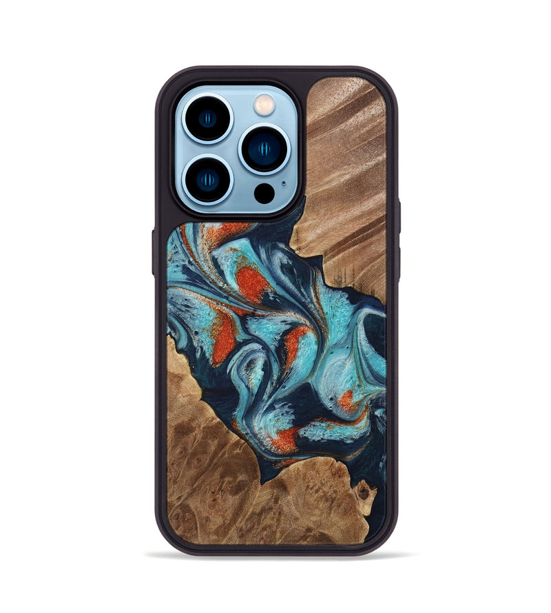 iPhone 14 Pro Wood Phone Case - Chet (Teal & Gold, 733796)