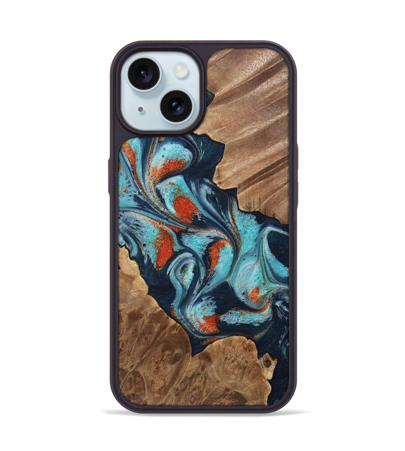 iPhone 15 Wood Phone Case - Chet (Teal & Gold, 733796)