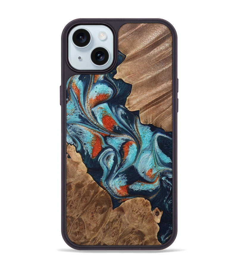 iPhone 15 Plus Wood Phone Case - Chet (Teal & Gold, 733796)