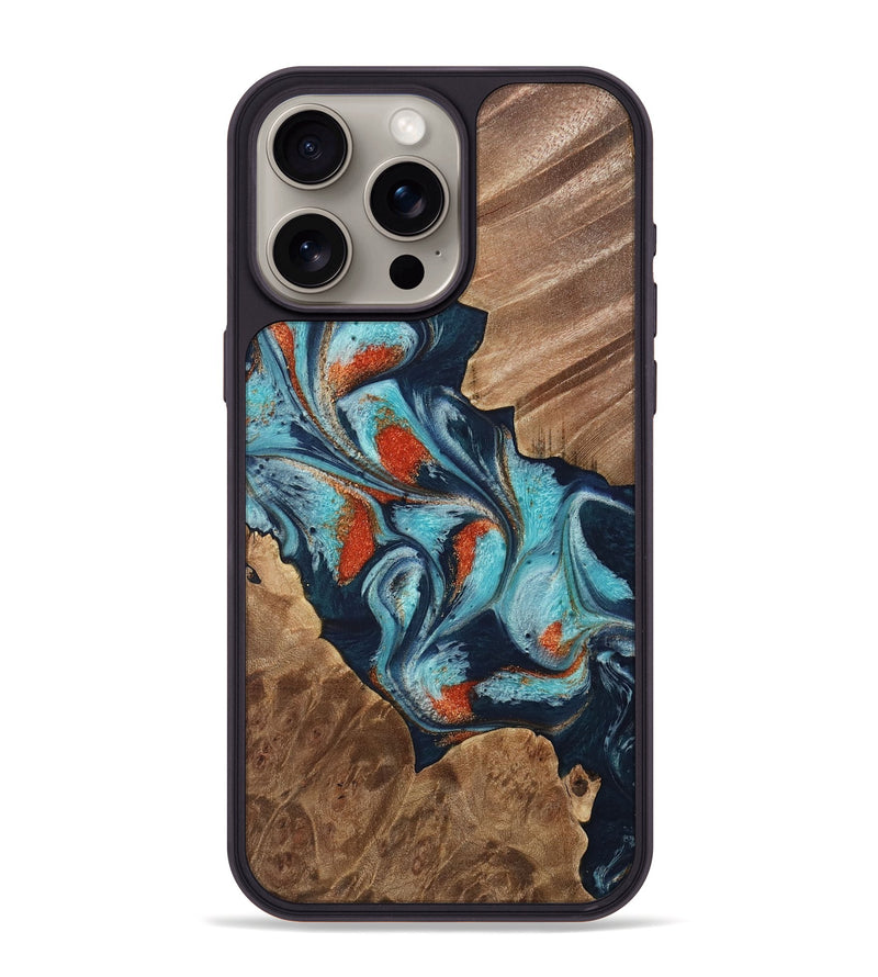 iPhone 15 Pro Max Wood Phone Case - Chet (Teal & Gold, 733796)