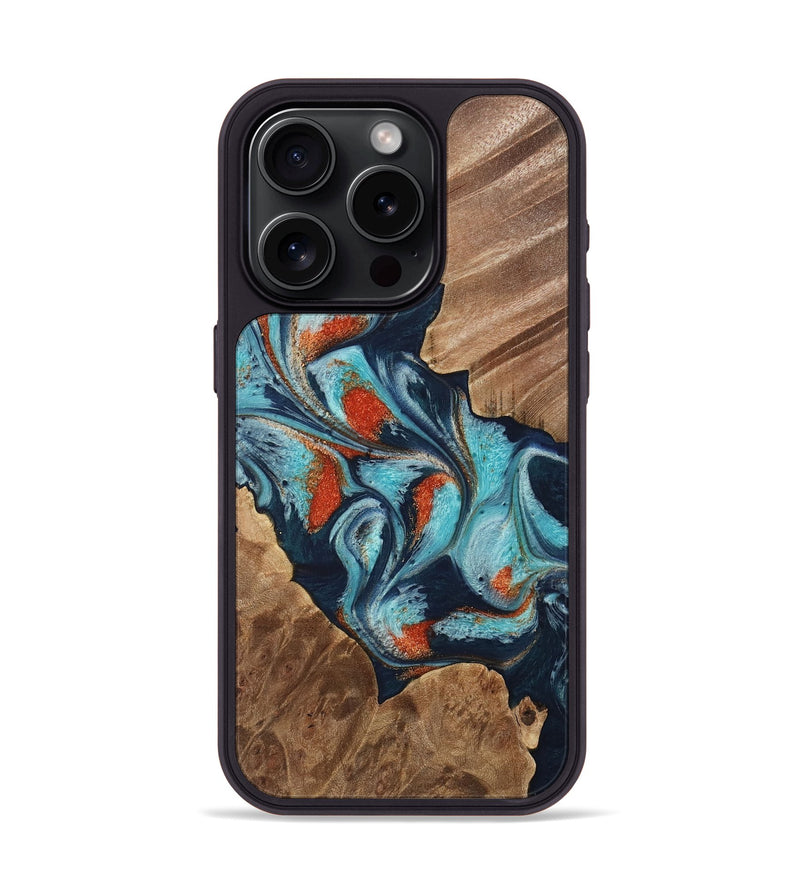 iPhone 15 Pro Wood Phone Case - Chet (Teal & Gold, 733796)