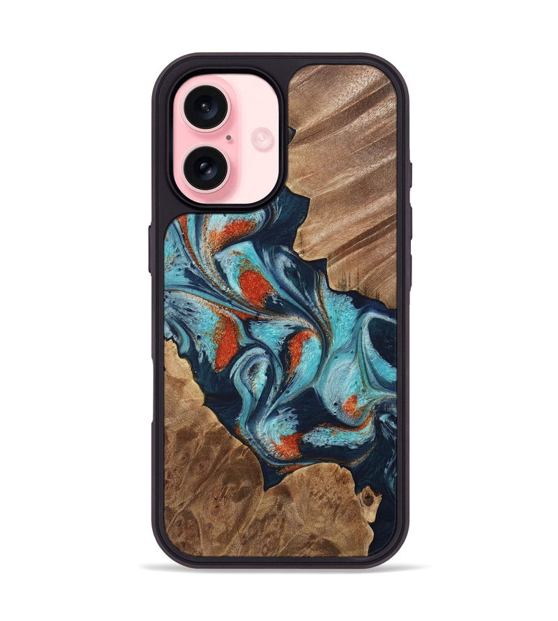 iPhone 16 Wood Phone Case - Chet (Teal & Gold, 733796)