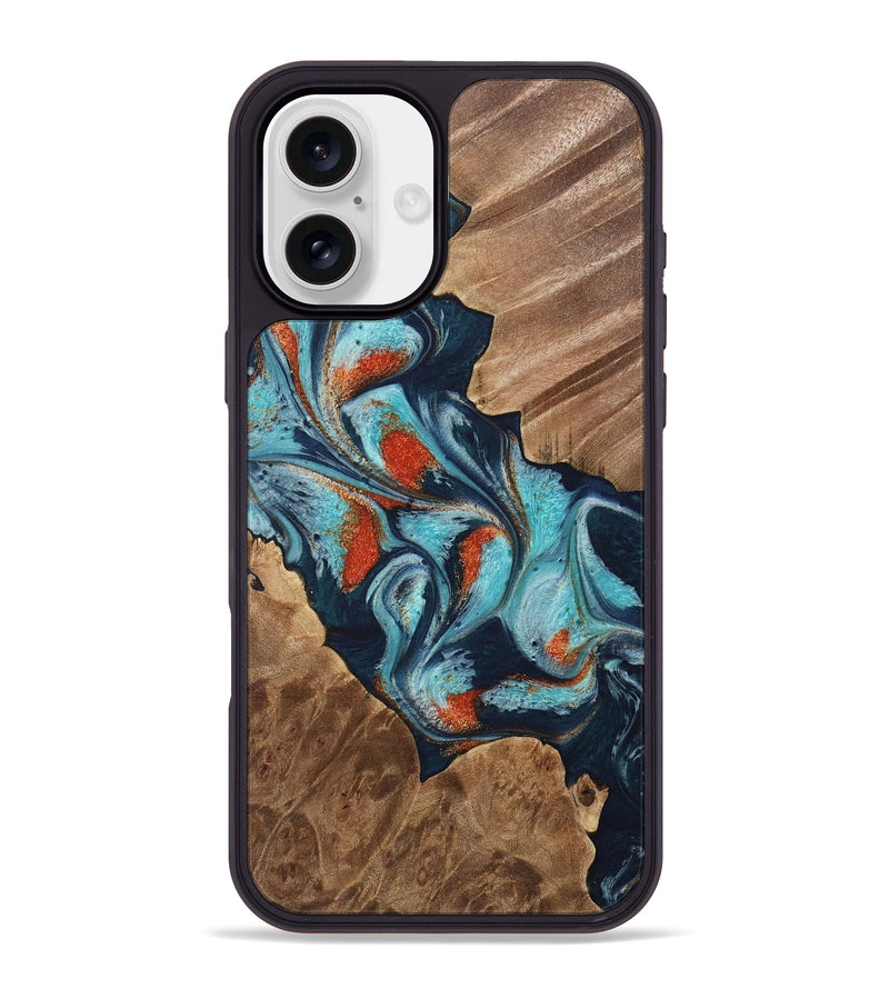 iPhone 16 Plus Wood Phone Case - Chet (Teal & Gold, 733796)